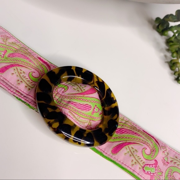 Vintage j crew Reversible Silk Embroidered Fabric belt women’s pink green - Picture 5 of 8